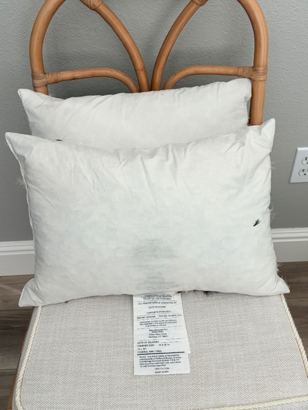 Set of two 12x18 Pillow Inserts | Ethan Allen - Duck Feather inserts